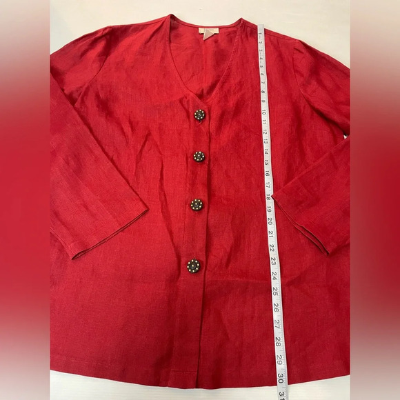 Neiman Marcus Exclusive Maroon 100% Linen Tunic Button Front Blouse Size 1X - Picture 6 of 10